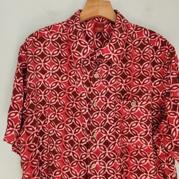 Junction West Shirt Button Up Rayon Red Short Sleeve Geometric Pattern XL EUC - Picture 3 of 11